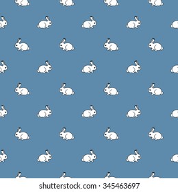 Vector seamless pattern with white hares on dark blue background