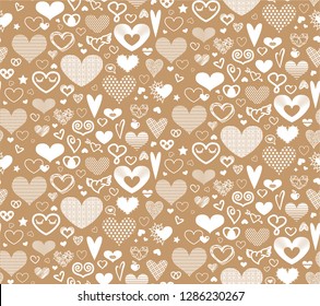Vector seamless pattern with white hearts on a beige background