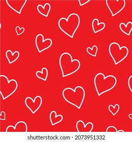 Patrón sin vectores, Corazón blanco sobre fondo rojo brillante. Gran gráfico para la celebración del Día de San Valentín. Puede ser utilizado en tela, textiles, embalaje de productos, tarjetas de felicitación, papel de embalaje y más