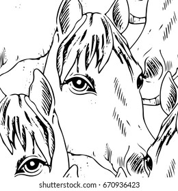 Vector seamless pattern with white horses 1