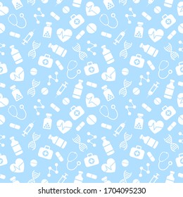 vector seamless pattern with white medical elements on blue background