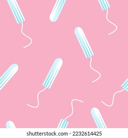 Vector seamless pattern of white menstrual tampon isolated on pink background