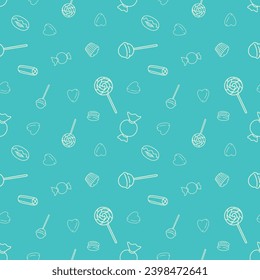 Vector Seamless Pattern White Outline Candy Sweets Food Design Illustration On Tosca Background  Wallpaper