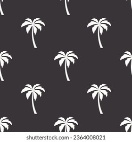 Vector Seamless Pattern with White Palm Trees on a Black Background. Palm Shape Silhouettes Print. Tropical Design, Vacation, Beach, Summer Concept