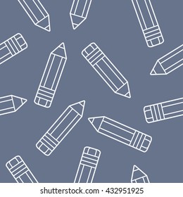Vector seamless pattern with white pencils on gray background 