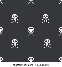 Vector Seamless Pattern - White Pirate Skulls with Cross Bones on Black Background