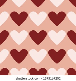 Vector seamless pattern with white and red hearts on a pink background.  Cute texture for Valentine's Day, wedding, romantic date.  Excellent print for women's blouses, bed linen, children's clothing.