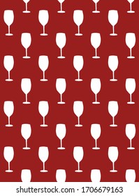 Vector seamless pattern of white sketch wine glass silhouette isolated on red background