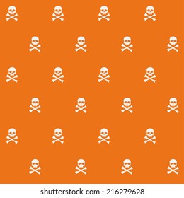 vector seamless pattern with white skulls on orange background