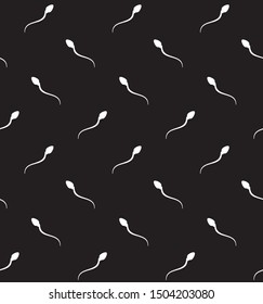 Vector seamless pattern of white sperm spermatozoon isolated on black background