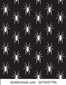 Vector seamless pattern of white spider silhouette isolated on black background