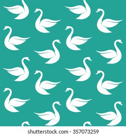 Vector seamless pattern with white swan on blue background. wallpaper