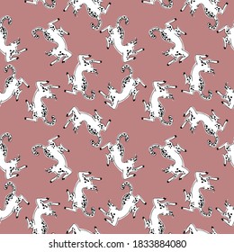 Vector seamless pattern with white tigers on the pink background