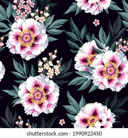 Vector seamless pattern with white tree peony