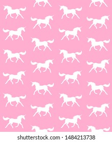 Vector seamless pattern of white unicorn silhouette isolated on pastel pink background