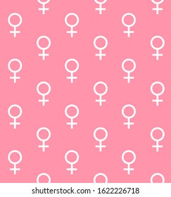 Vector seamless pattern of white woman symbol isolated on pink background