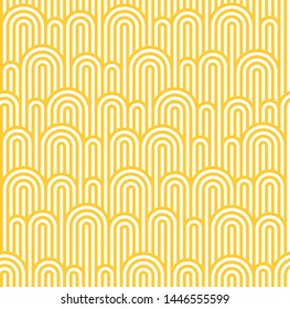 Vector Seamless Pattern with White and Yellow Waves. Stripes with Waves Texture. Noodle and Pasta Abstract Background Concept.