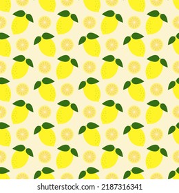 Vector seamless pattern with whole lemons and slices in staggered order