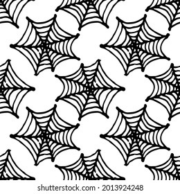 vector seamless pattern of a whole web in a circle, rarely geometrically arranged with a hand-drawn doodle-style black line in the style of a doodle on a white background for a design template