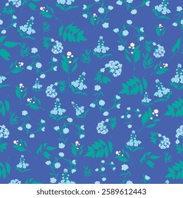 Vector Seamless pattern with wild baby blue flowers. Blue Bells Repeat Pattern
