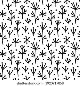 Vector seamless pattern with wild dill pickles and fennel branches. Doodle herbal pattern.
