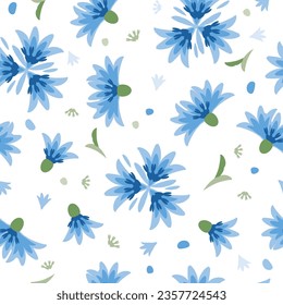 Vector seamless pattern with wild flowers blue cornflowers