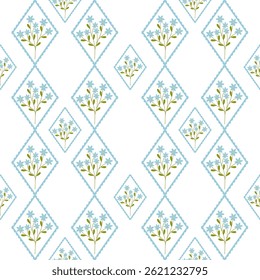 Vector seamless pattern with wild flowers in frames. Bright floral romantic meadow flowers in cottagecore garden style for manor and farmhouse background.