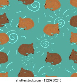 Vector seamless pattern. Wild forest animals. Cartoon style. Orange and brown squirrels, ornament on the mint color background. Great for wallpaper, children room decor, fabric, textile, gift wrap.