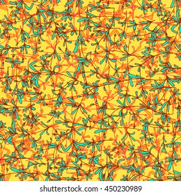 Vector seamless pattern with wild herbs. Small leaves wild plant sketch illustration. Can be used for wallpaper, textile or packaging paper design