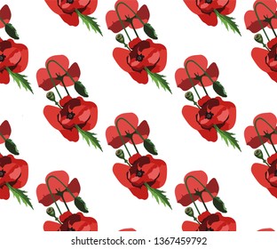 Vector seamless pattern with wild red poppies