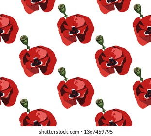 Vector seamless pattern with wild red poppies