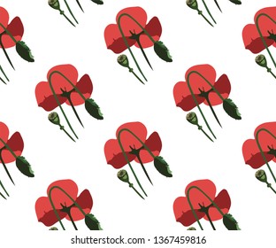 Vector seamless pattern with wild red poppies