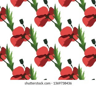Vector seamless pattern with wild red poppies