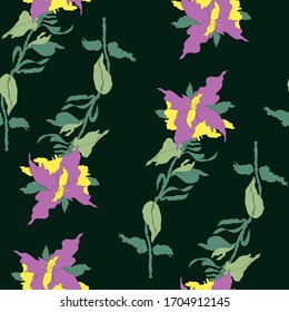 Vector seamless pattern with wildflowers on dark background