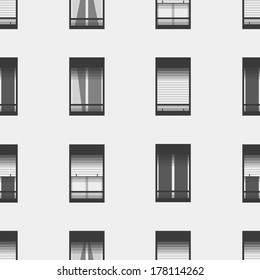 Vector seamless pattern, windows on the building. Minimal background. White edition. Use for wallpaper, pattern fills, web page background,surface textures.