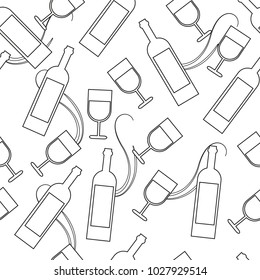 Vector seamless pattern with wine glasses and bottle - vector