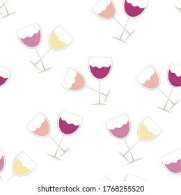 Vector seamless pattern of wine glasses on a white background.