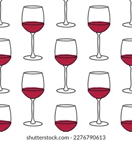Vector seamless pattern with Wine glasses. Background for café, bar or restaurant menu design, wine tasting, wine card, web, banners