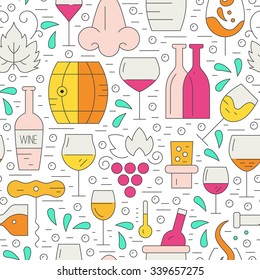 Vector seamless pattern with wine and vineyard elements. Wine packaging element. Vector pattern collection.