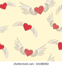 vector seamless pattern. wings and hearts. 