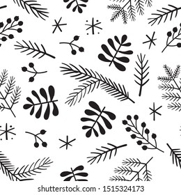 Vector seamless pattern with winter branches, berries and snowflakes for your design, cards, prints, wrapping paper, fabric
