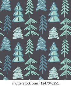 Vector seamless pattern with winter fir forest.