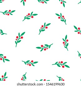Vector seamless pattern with winter plants. Branch with berries. Christmas background.