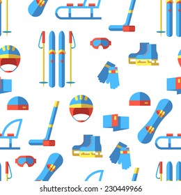 Vector seamless pattern with winter sport elements. Flat design.