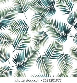 Vector seamless pattern wit realistic watercollor painted tropical palm trees