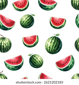 Vector seamless pattern wit realistic watercollor watermelons