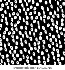 Vector seamless pattern witch sketch circle texture. Irregular, hand drawn abstract animal skin. Design for print on fabric, textile, paper. Dalmatian, leopard skin on a white background.