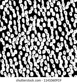 Vector seamless pattern witch sketch circle texture. Irregular, hand drawn abstract animal skin. Design for print on fabric, textile, paper. Dalmatian, leopard skin on a white background.