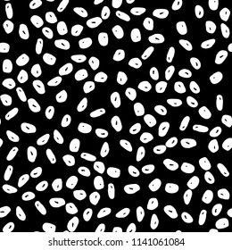 Vector seamless pattern witch sketch circle texture. Irregular, hand drawn abstract animal skin. Design for print on fabric, textile, paper. Dalmatian, leopard skin on a white background.