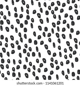 Vector seamless pattern witch sketch circle texture. Irregular, hand drawn abstract animal skin. Design for print on fabric, textile, paper. Dalmatian, leopard skin on a white background.